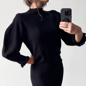 NWT MADEWELL Black Merino Wool Puff Sleeve Mockneck Pullover Sweater